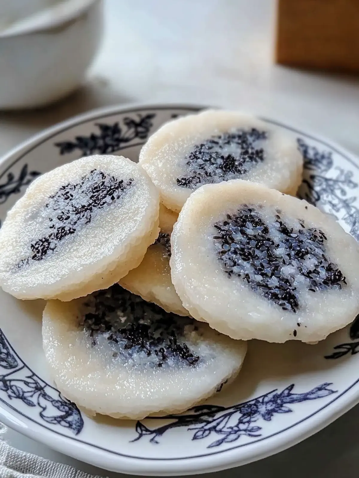 Glutinous Rice Cakes with Sweet Black Sesame Filling Delight 4 Glutinous Rice Cakes with Sweet Black Sesame Filling
