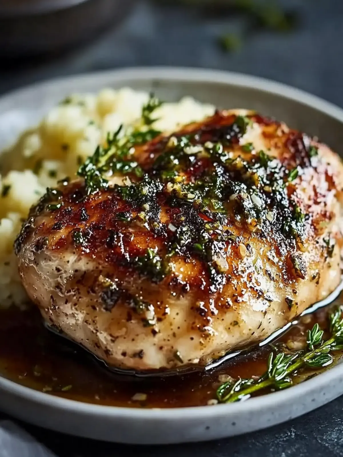 Garlic Herb Chicken with Sticky Glaze on Creamy Mashed Potatoes 3 Garlic Herb Chicken
