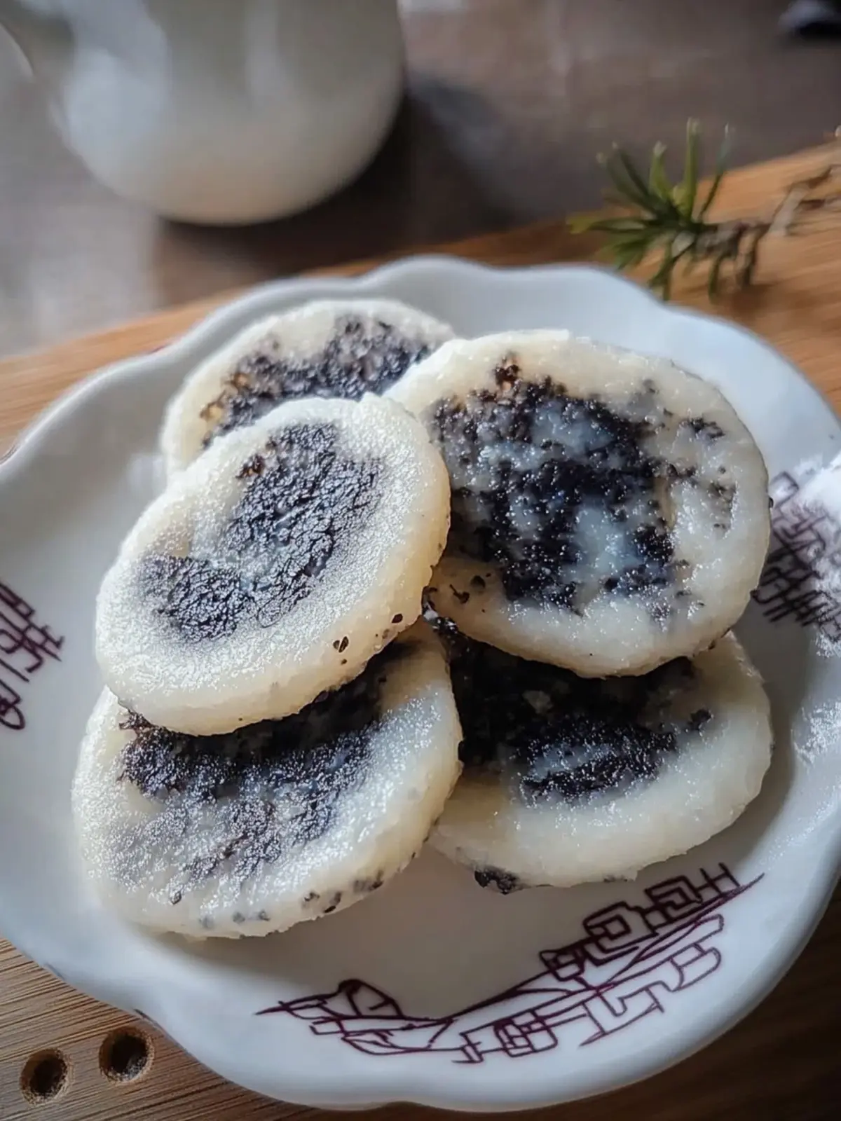 Glutinous Rice Cakes with Sweet Black Sesame Filling Delight 3 Glutinous Rice Cakes with Sweet Black Sesame Filling