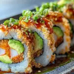 Spicy Baked Volcano Roll with Creamy Avocado Bliss 10 Spicy Baked Volcano Roll with Creamy Avocado and Crunchy Tempura Bits