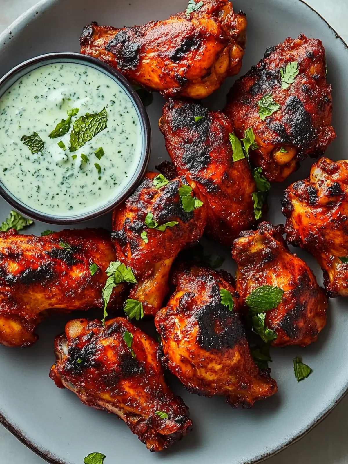 Savory Tandoori Chicken Wings with Mint Yogurt Dip Magic 4 Tandoori Chicken Wings with Cool Mint Yogurt Dipping Sauce