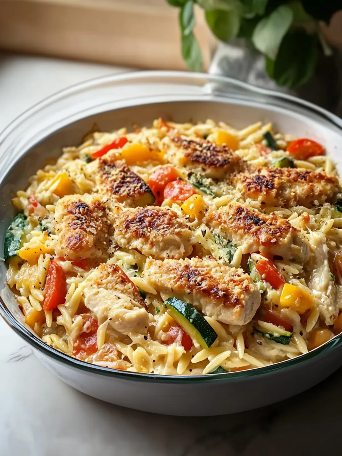 Mouthwatering Boursin Orzo Bake: Chicken & Veggie Bliss 2 Mouthwatering Boursin Orzo Bake: Chicken & Veggie Delight
