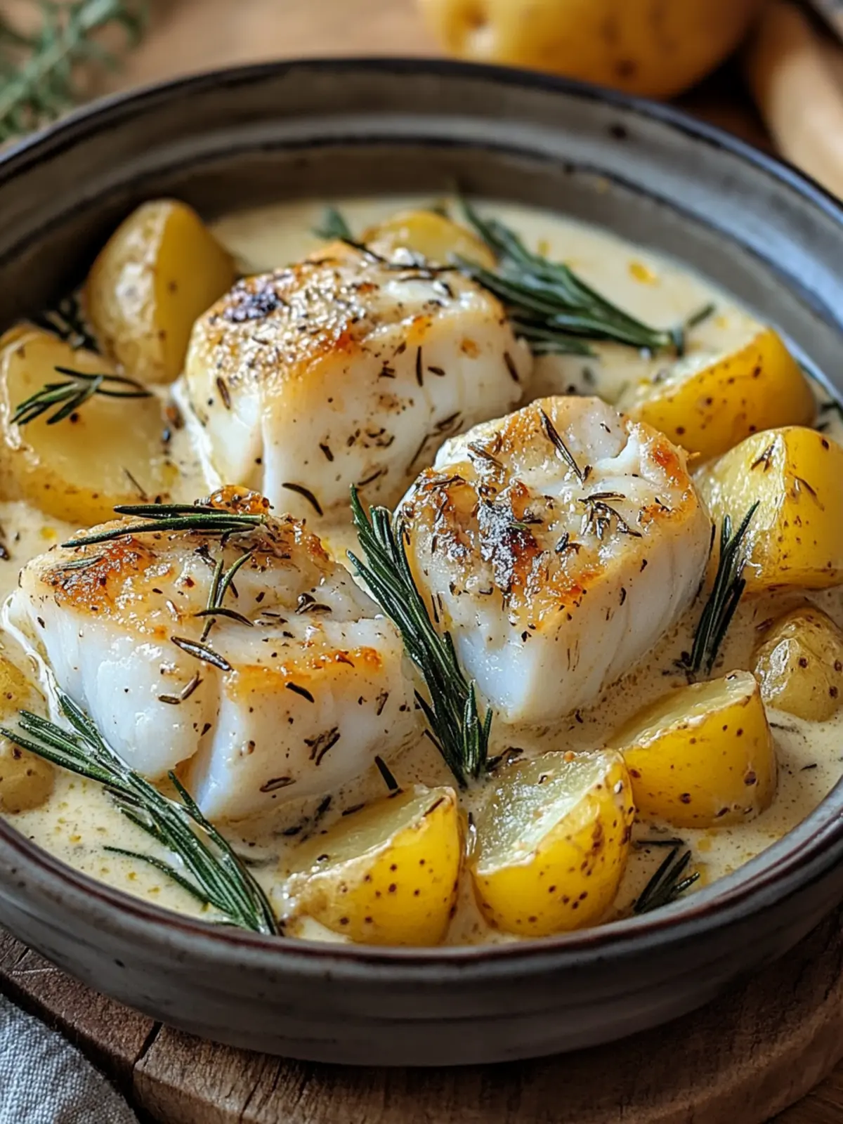 Cod & Potatoes in Rosemary Cream Sauce for Gourmet Comfort 2 Cod & Potatoes in Rosemary Cream Sauce