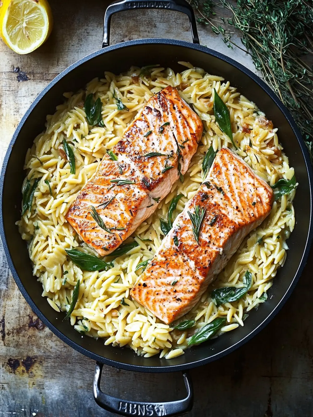One Skillet Salmon with Lemon Orzo for a Cozy Dinner Delight 4 One Skillet Salmon with Lemon Orzo