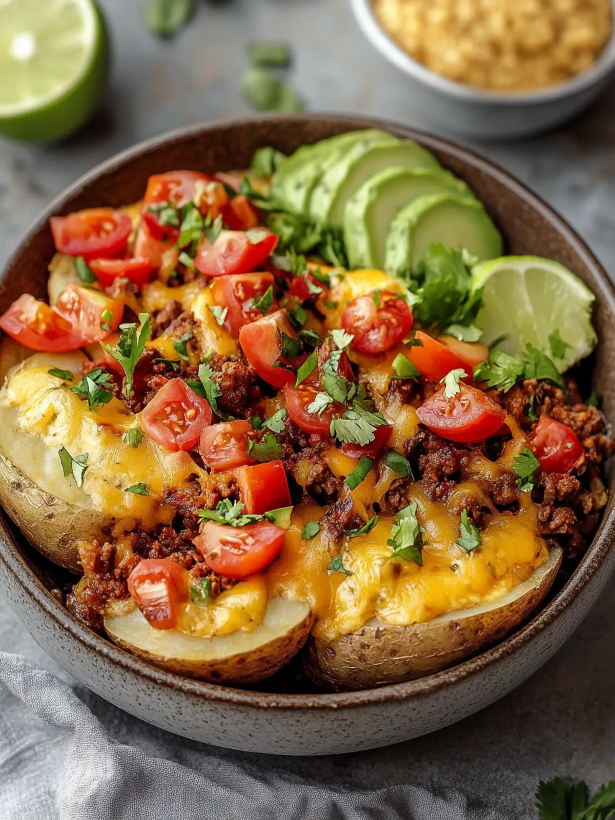 Loaded Fiesta Potato Bowls: Crispy & Cheesy Delight Awaits! 2 Loaded Fiesta Potato Bowls: Crispy & Cheesy Dinner Fun