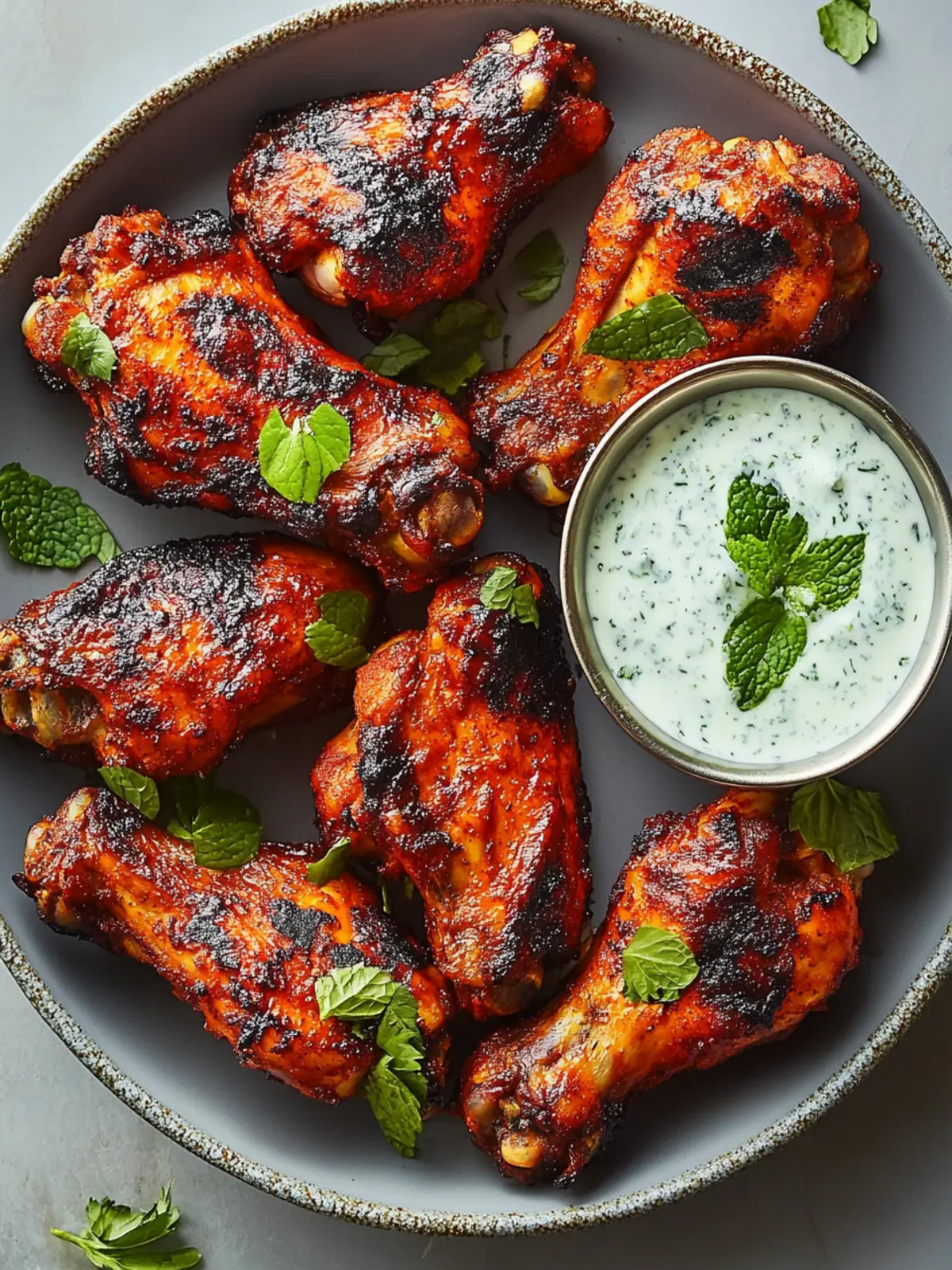 Savory Tandoori Chicken Wings with Mint Yogurt Dip Magic 5 Tandoori Chicken Wings with Cool Mint Yogurt Dipping Sauce