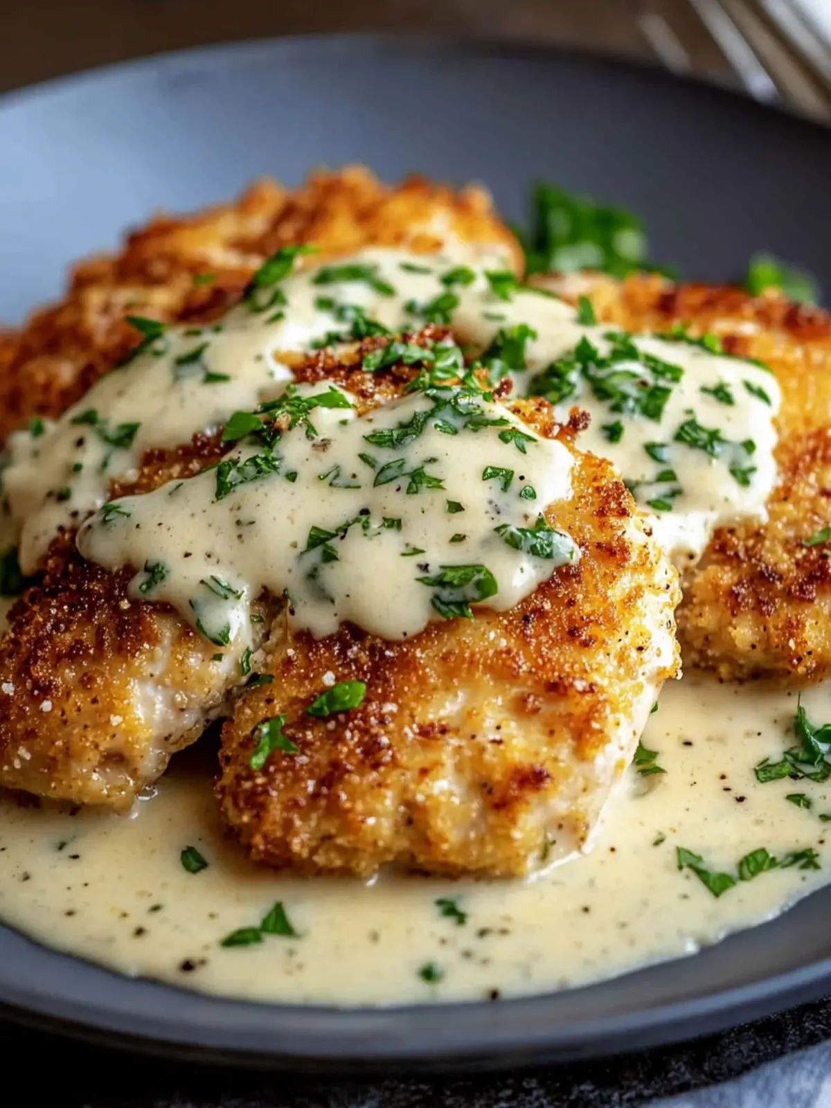 Parmesan Crusted Chicken with Creamy Garlic Sauce – Dinner Bliss 2 Parmesan Crusted Chicken with Creamy Garlic Sauce – Easy Family Dinner Recipe