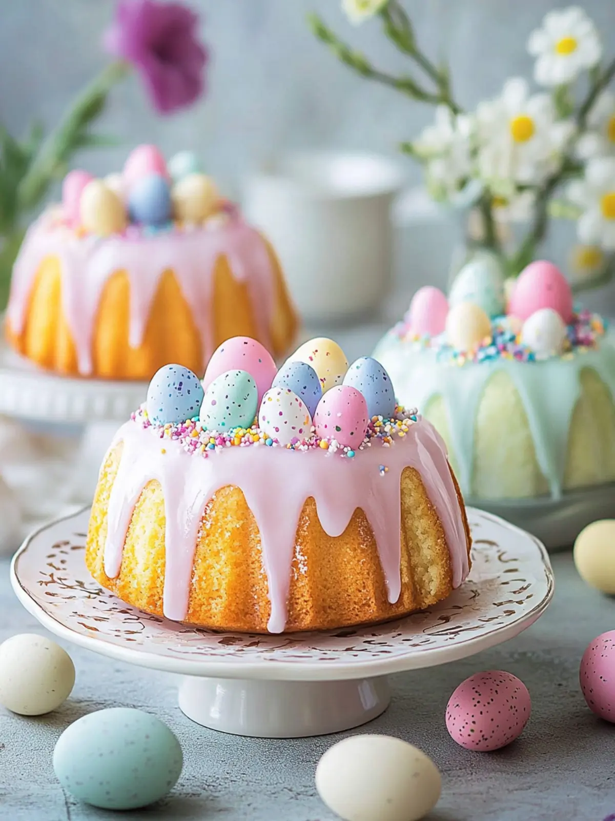 Deliciously Fun Mini Easter Bundt Cakes with Candy Inside 4 Mini Easter Bundt Cakes