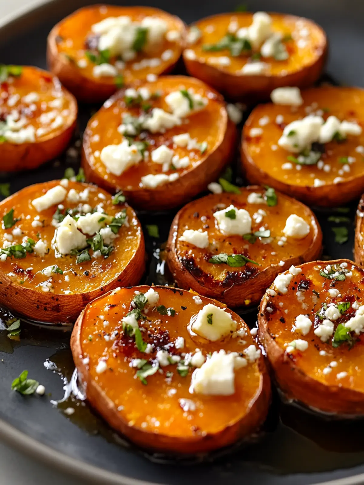 Savory Roasted Sweet Potato Rounds with Honey & Feta Bliss 2 Roasted Sweet Potato Rounds with Honey & Feta