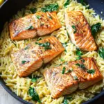 One Skillet Salmon with Lemon Orzo for a Cozy Dinner Delight 3 One Skillet Salmon with Lemon Orzo