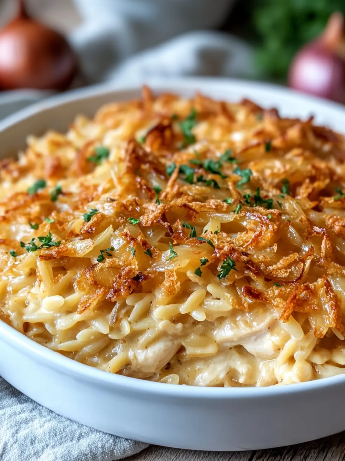 Creamy French Onion Chicken Orzo Casserole You'll Love 2 French Onion Chicken Orzo Casserole