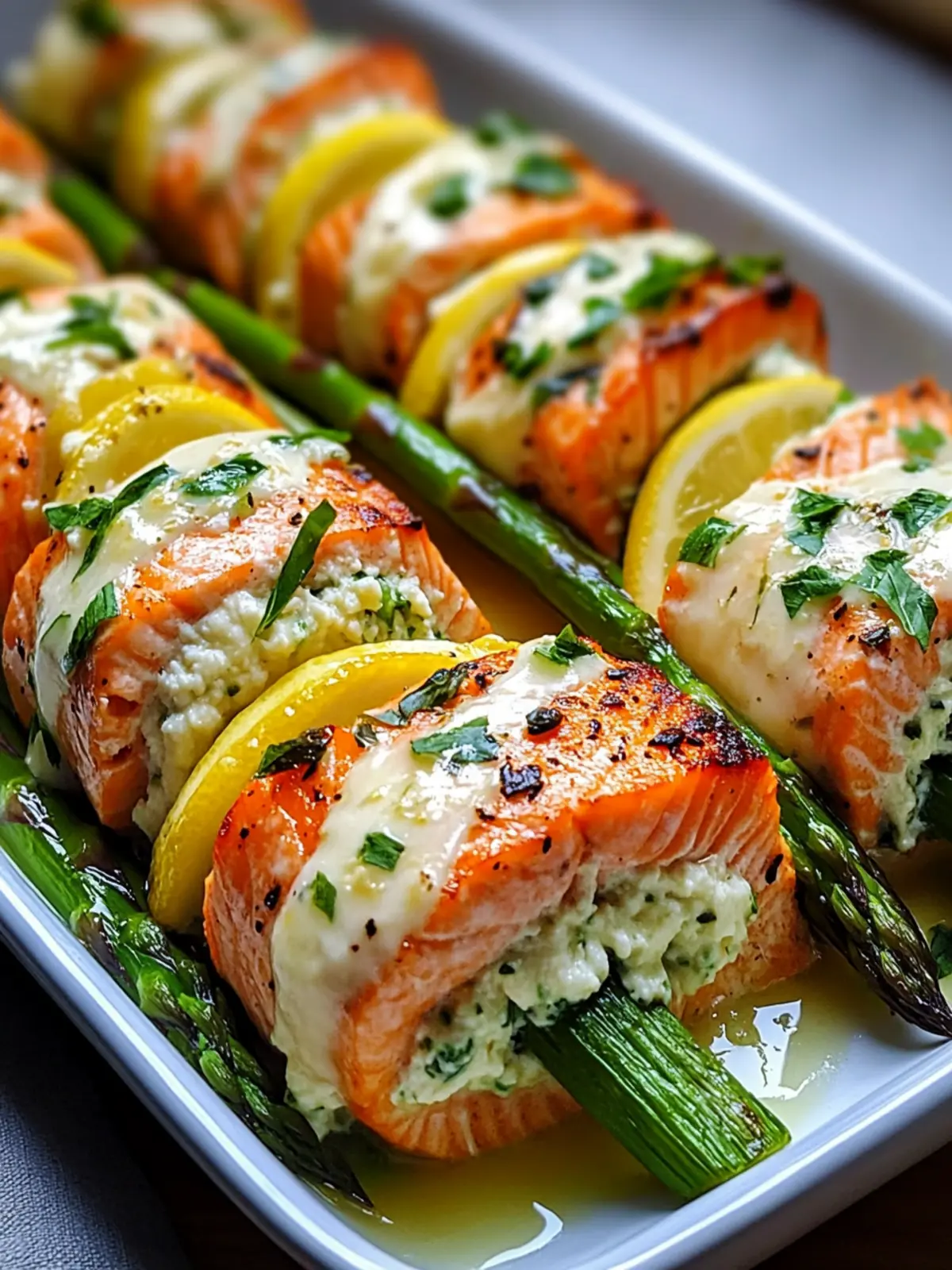 Asparagus and Lemon Basil Ricotta Stuffed Salmon Rolls Delight 2 Asparagus and Lemon Basil Ricotta Stuffed Salmon Rolls with Lemon Sauce