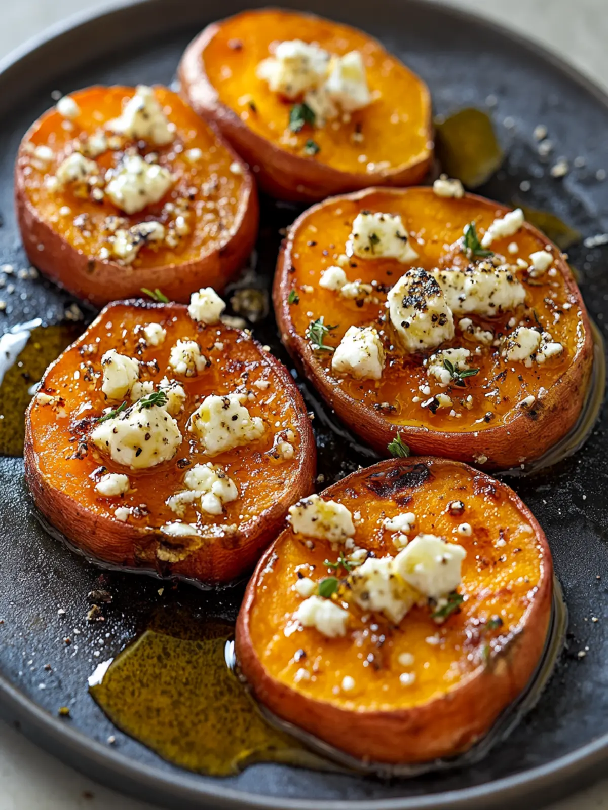 Savory Roasted Sweet Potato Rounds with Honey & Feta Bliss 5 Roasted Sweet Potato Rounds with Honey & Feta