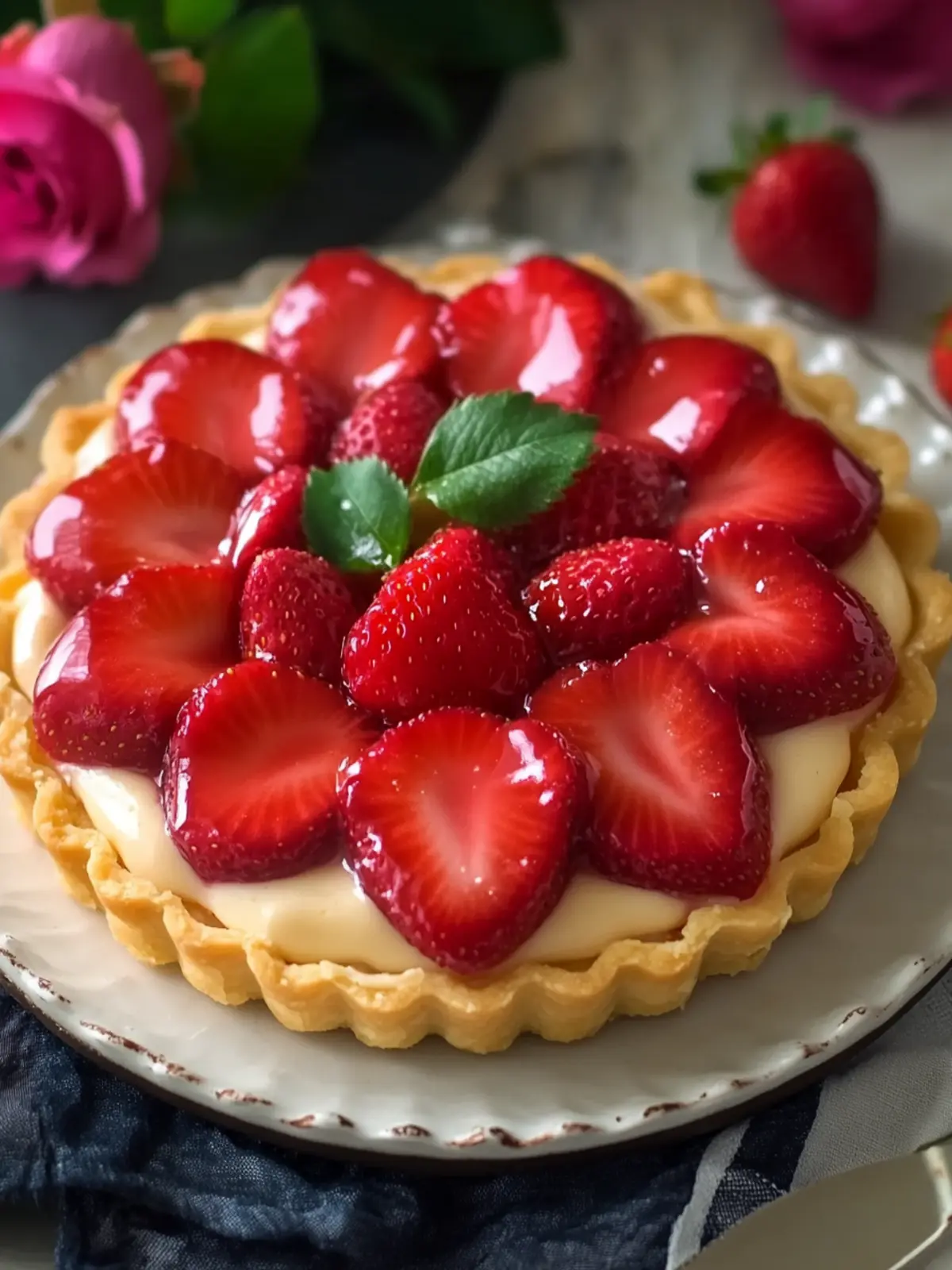 Decadent Strawberry Rose Tart with Creamy Custard Delight 2 Strawberry Rose Tart with Custard Cream
