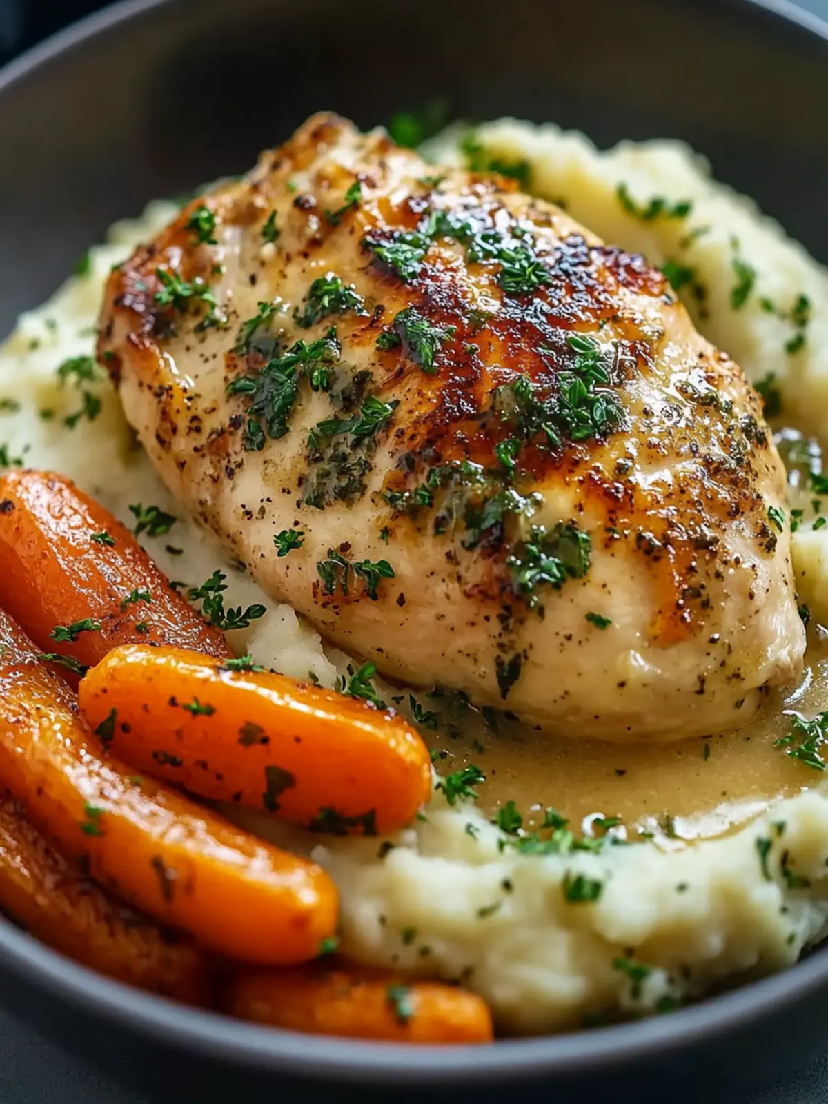 Creamy Herb Chicken with Mashed Potatoes & Glazed Carrots Bliss 3 Creamy Herb Chicken with Mashed Potatoes & Glazed Carrots: A Complete Comfort Food Dinner