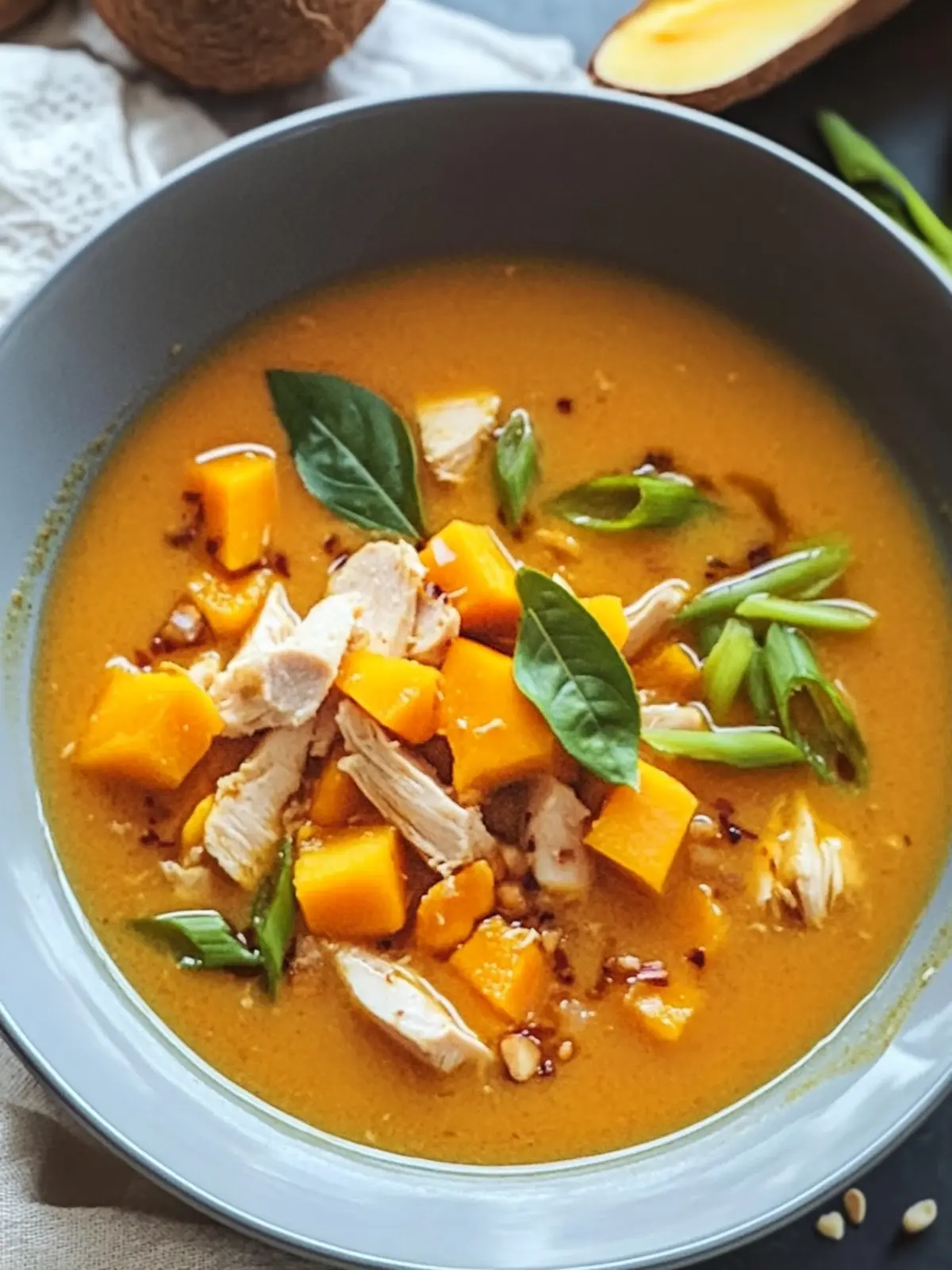 Cozy Up with Thai Red Curry Style Pumpkin, Coconut Chicken Soup 5 Thai Red Curry Style Pumpkin, Coconut and Chicken Soup