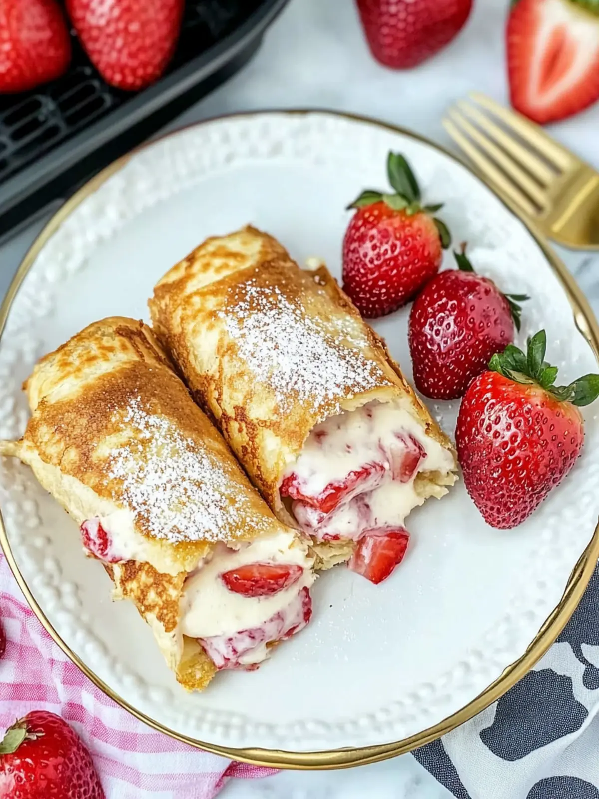 Air Fryer Strawberry Cheesecake Chimichangas in 15 Minutes! 2 Air Fryer Strawberry Cheesecake Chimichangas