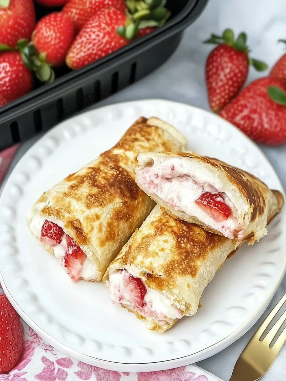 Air Fryer Strawberry Cheesecake Chimichangas in 15 Minutes! 3 Air Fryer Strawberry Cheesecake Chimichangas