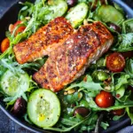 Citrus Oven Baked Salmon over Arugula Cucumber Salad Bliss 4 Citrus Oven Baked Salmon over Arugula Cucumber Salad