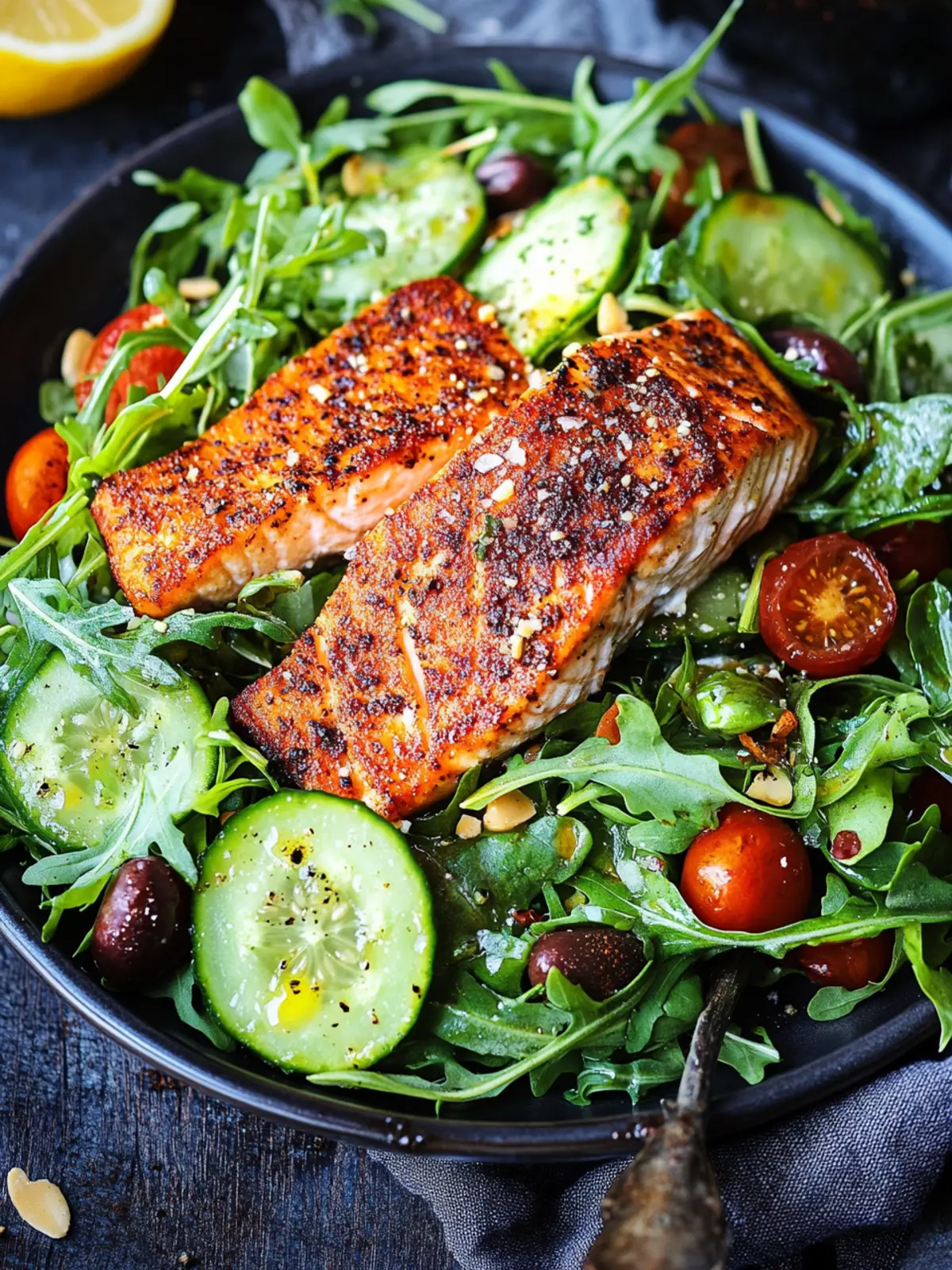 Citrus Oven Baked Salmon over Arugula Cucumber Salad Bliss 5 Citrus Oven Baked Salmon over Arugula Cucumber Salad