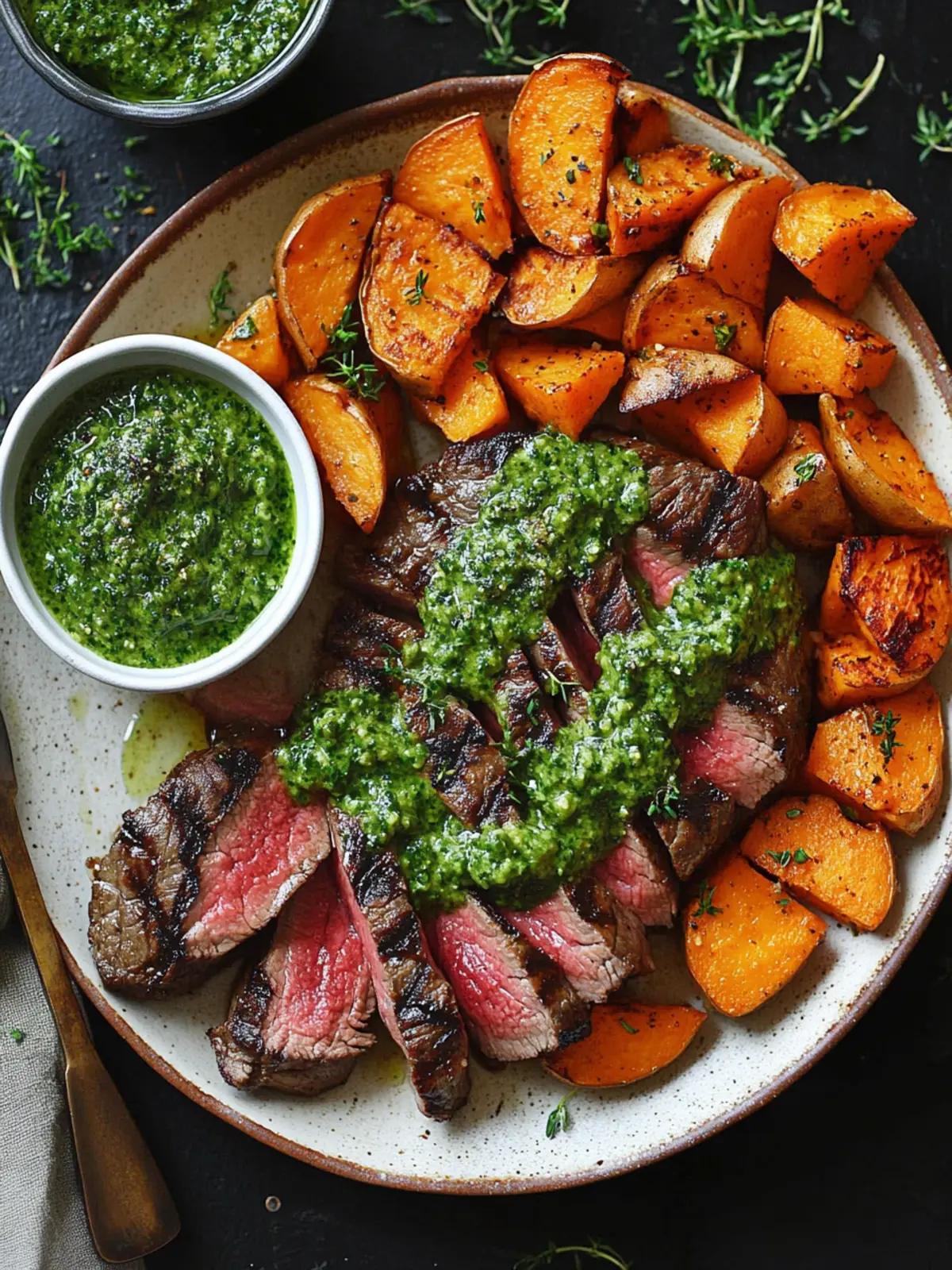Steak with Green Sauce and Sweet Potatoes for Flavor Lovers 3 Steak with Green Sauce and Sweet Potatoes