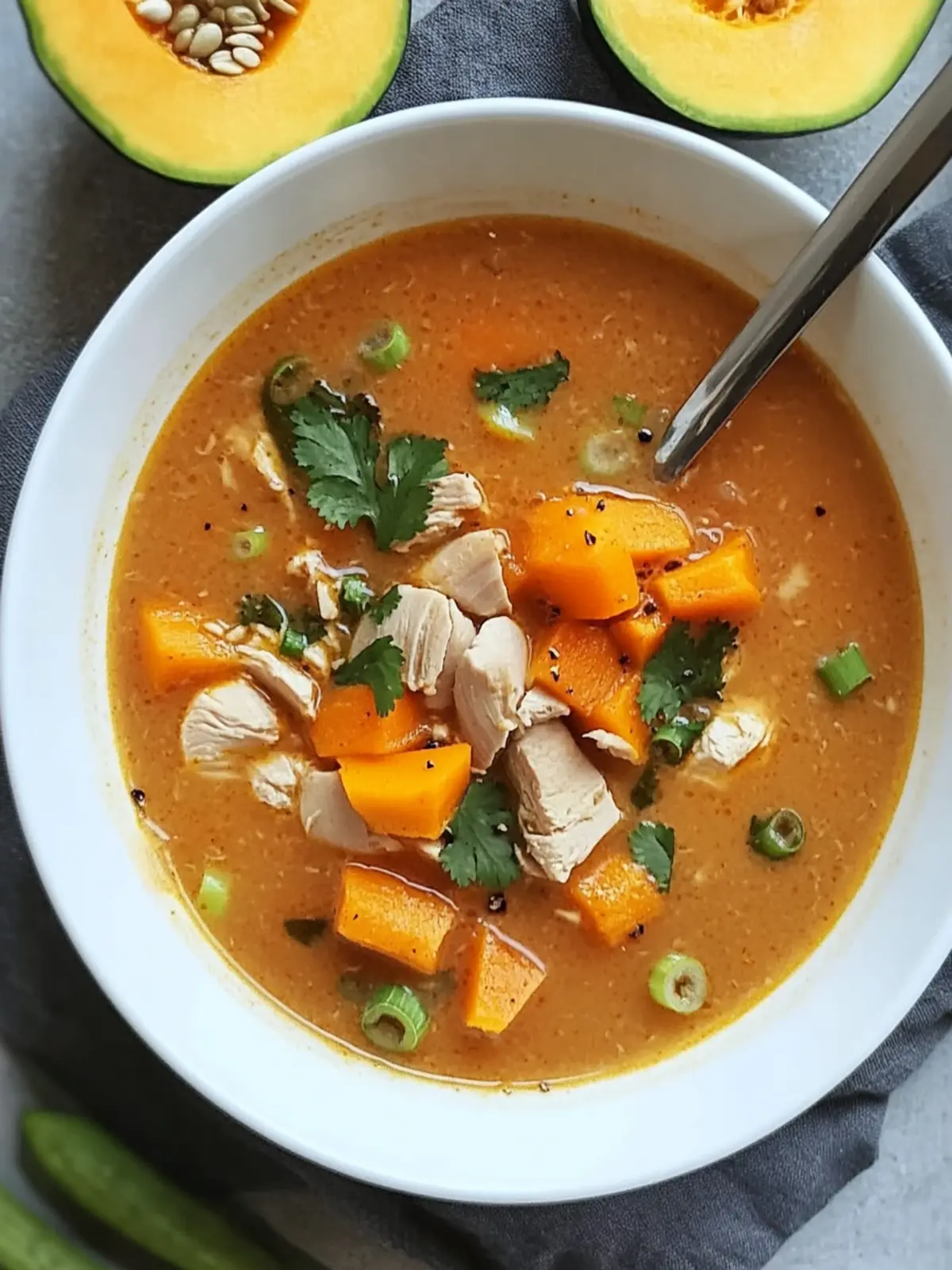 Cozy Up with Thai Red Curry Style Pumpkin, Coconut Chicken Soup 3 Thai Red Curry Style Pumpkin, Coconut and Chicken Soup