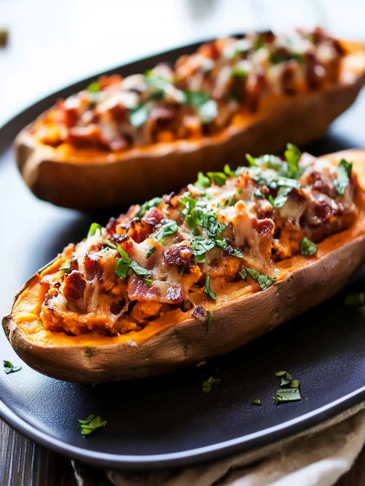 Bacon Stuffed Sweet Potatoes with Cheesy Bolognese Bliss 2 Bacon Stuffed Sweet Potatoes