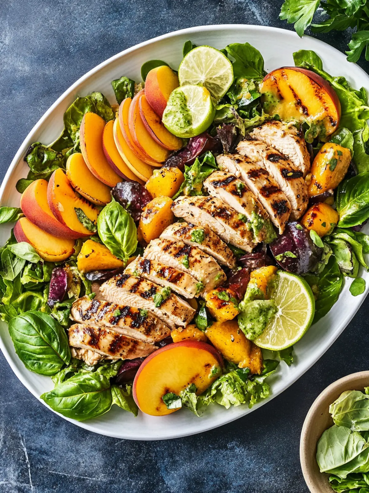 Grilled Chicken Salad with Peaches and Lime-Basil Bliss 2 Grilled Chicken Salad with Peaches and Lime-Basil Dressing