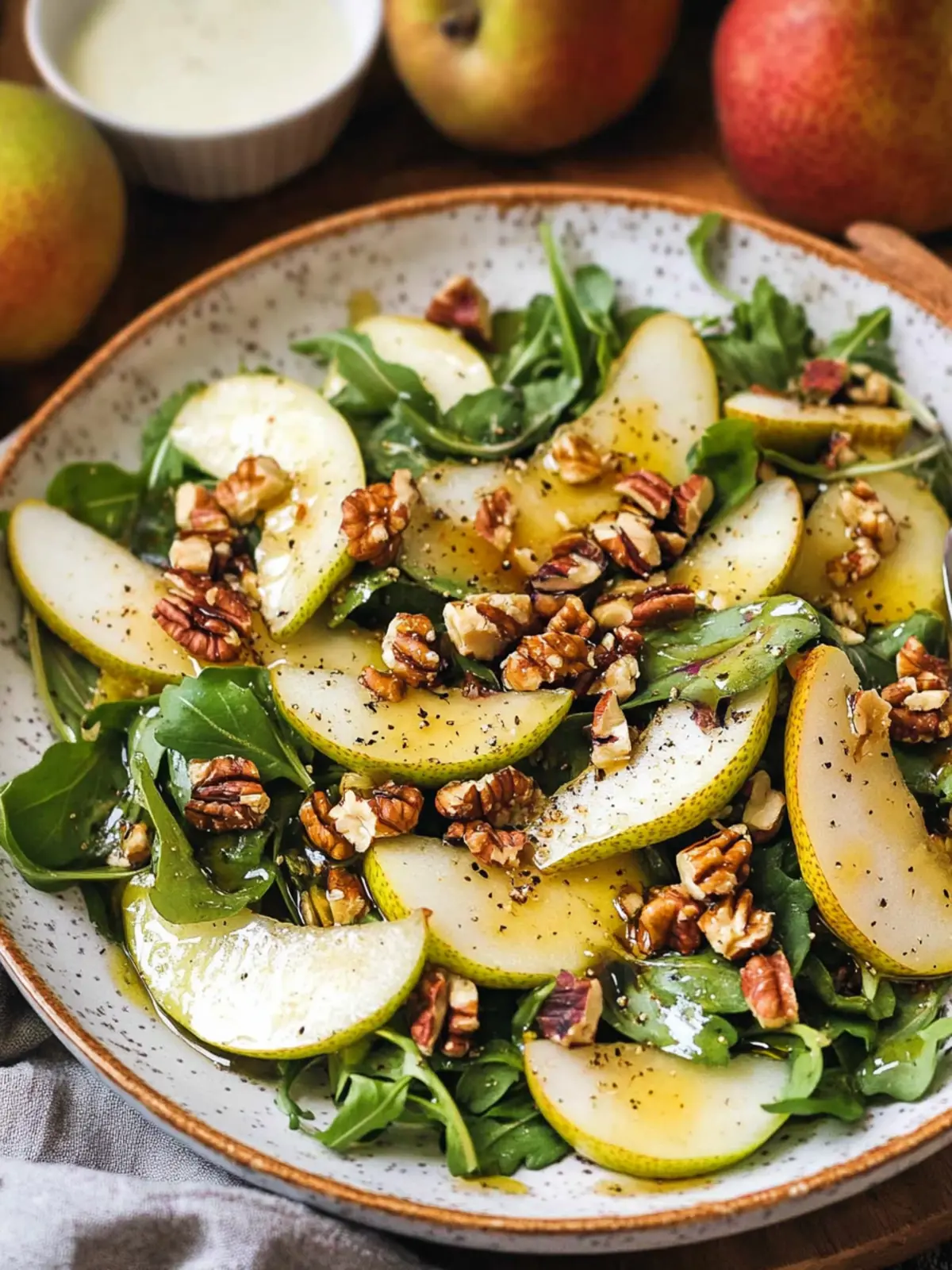 Delicious Pear Salad with Walnuts and Honey-Mustard Dressing 3 Pear Salad with Walnuts and Honey-Mustard Dressing