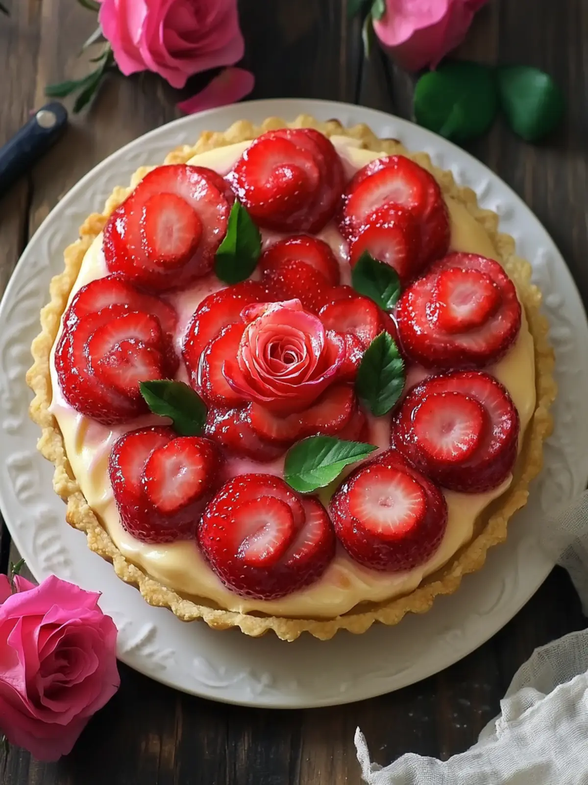 Decadent Strawberry Rose Tart with Creamy Custard Delight 4 Strawberry Rose Tart with Custard Cream