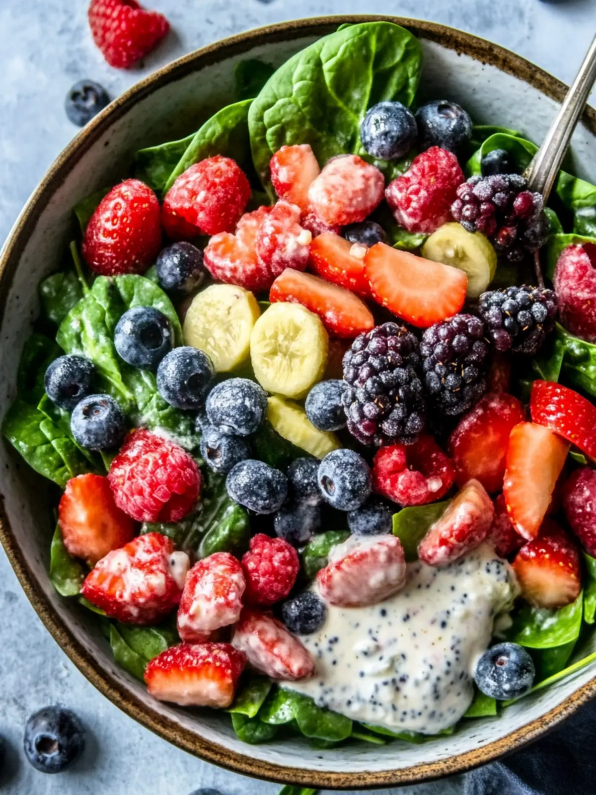 Delicious Spinach Berry Salad with Feta and Creamy Dressing 4 Spinach Berry Salad
