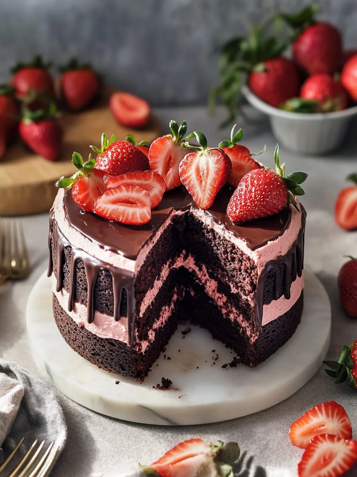 Indulge in Irresistible Strawberry Chocolate Cake Bliss 2 Strawberry Chocolate Cake