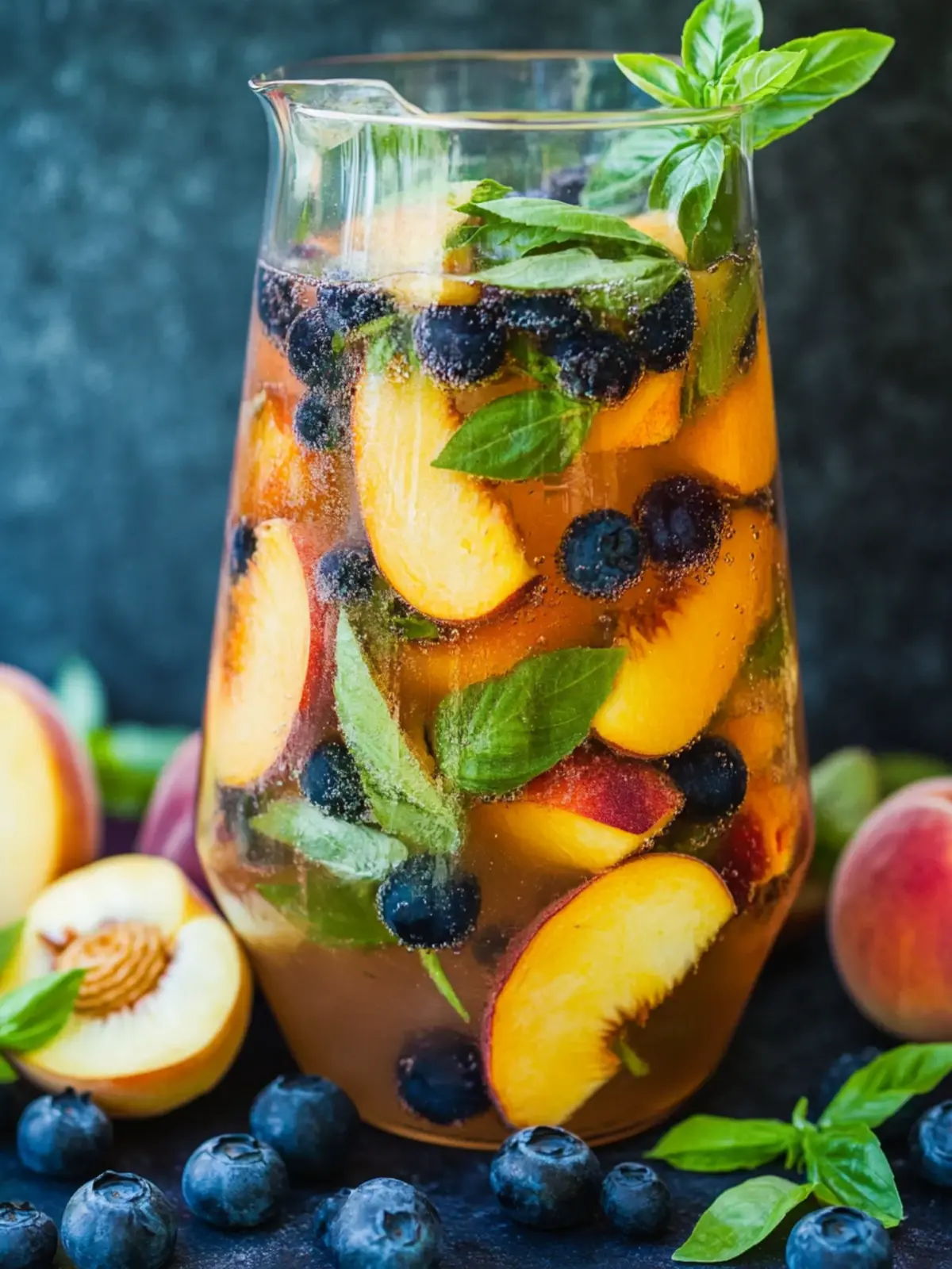 Peach Sangria with Blueberries, Basil and Rose for Summer Bliss 3 Peach Sangria with Blueberries, Basil and Rose