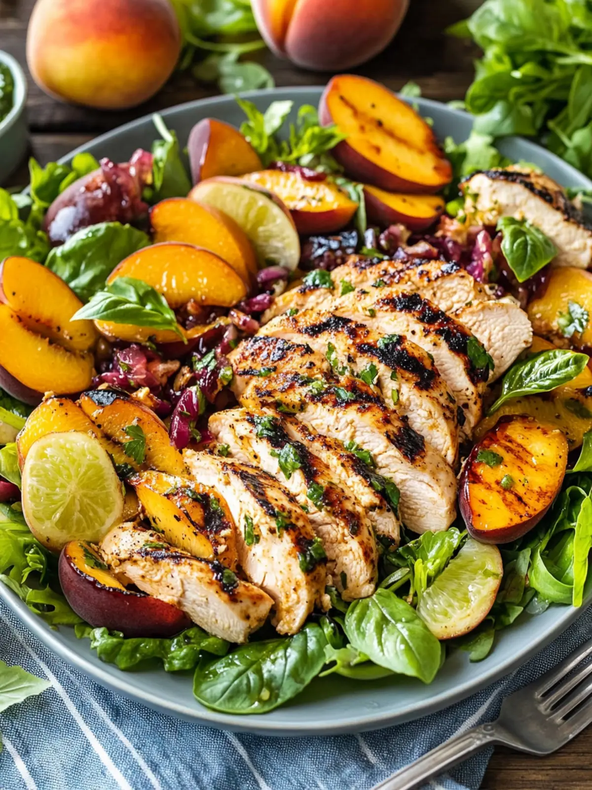 Grilled Chicken Salad with Peaches and Lime-Basil Bliss 3 Grilled Chicken Salad with Peaches and Lime-Basil Dressing