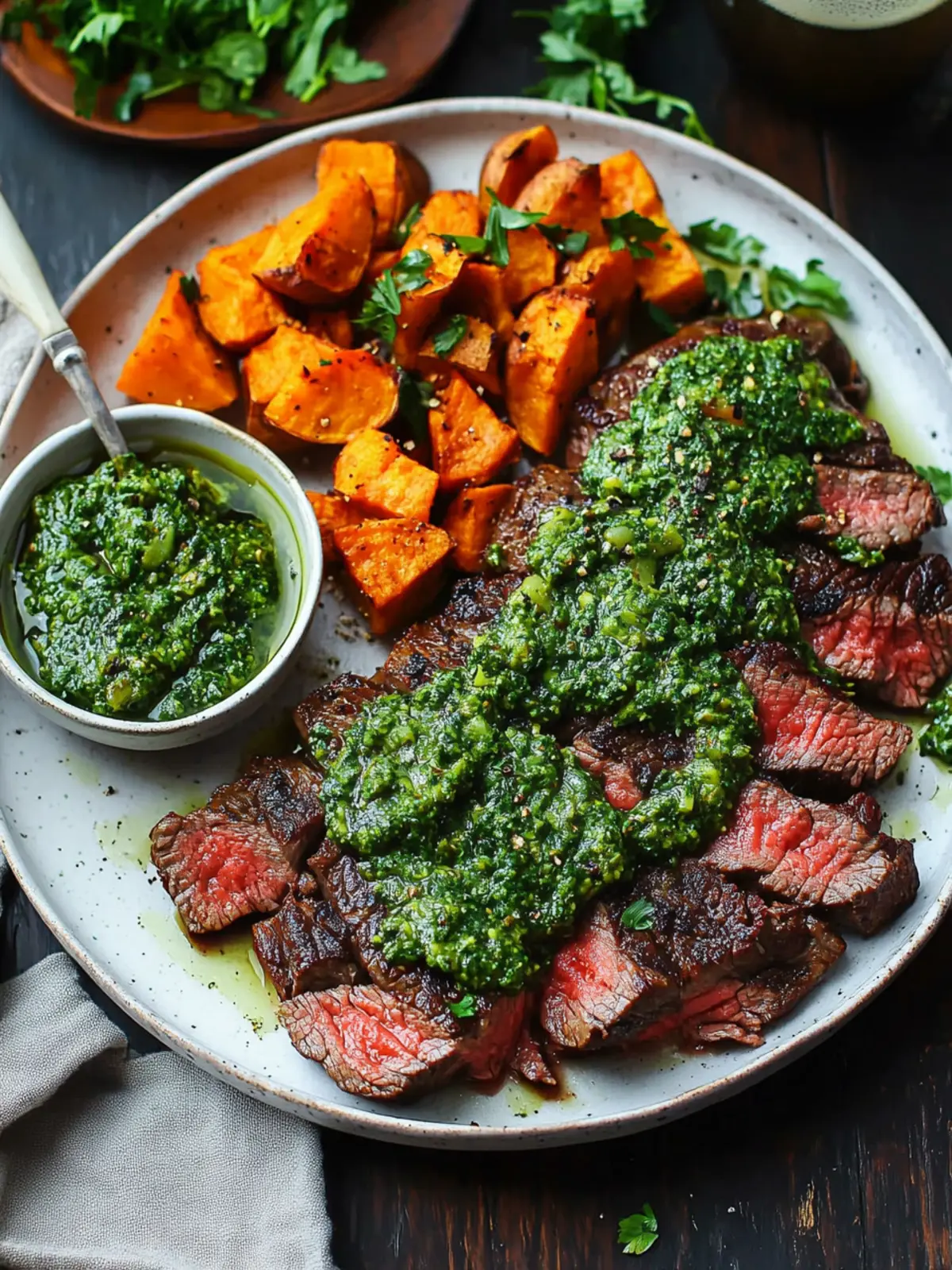 Steak with Green Sauce and Sweet Potatoes for Flavor Lovers 2 Steak with Green Sauce and Sweet Potatoes