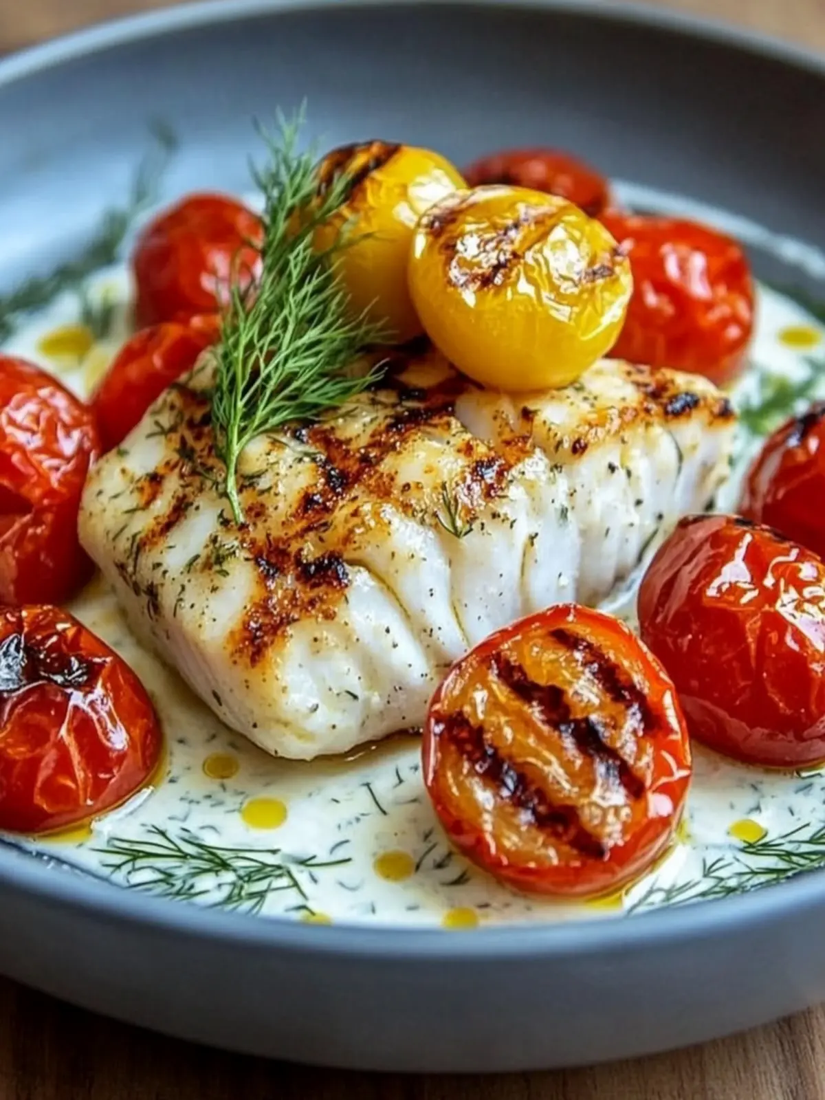 Grilled Cod with Roasted Tomatoes & Creamy Dill Sauce Bliss 4 Grilled Cod with Roasted Tomatoes & Creamy Dill Sauce