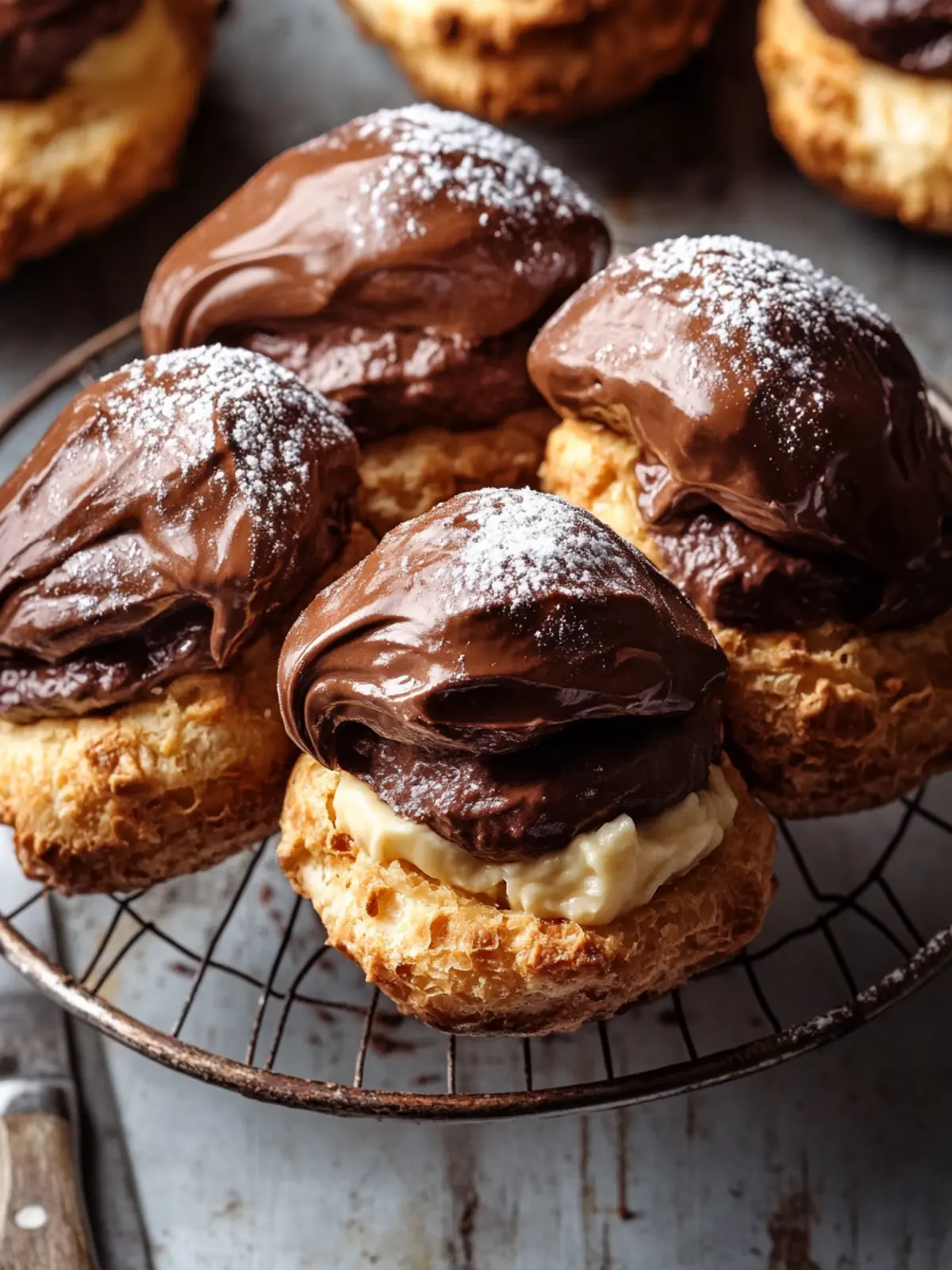 Chocolate Craquelin Cream Puffs with Hazelnut Filling Delight 3 Chocolate Craquelin Cream Puffs with Hazelnut Filling
