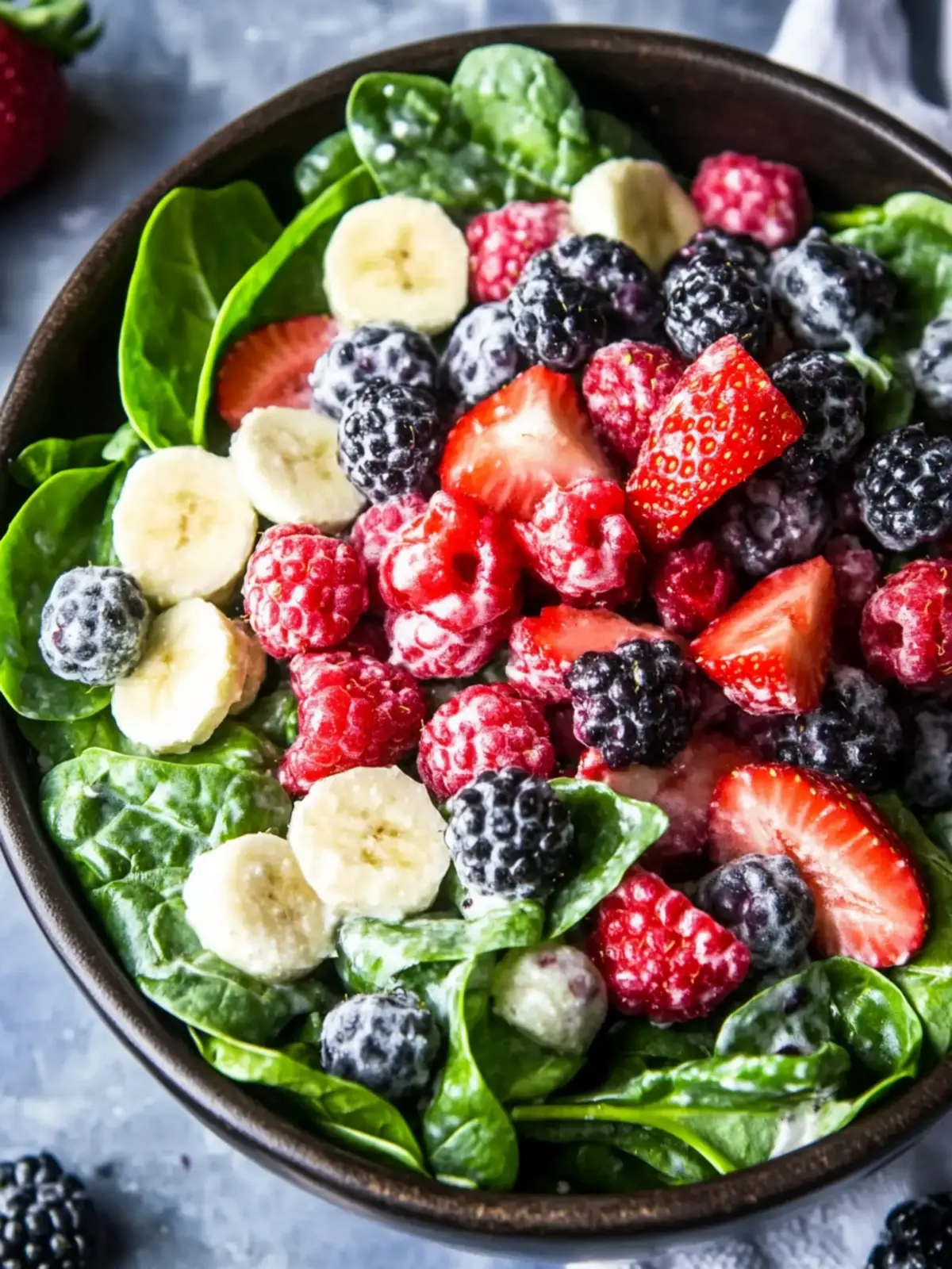 Delicious Spinach Berry Salad with Feta and Creamy Dressing 2 Spinach Berry Salad