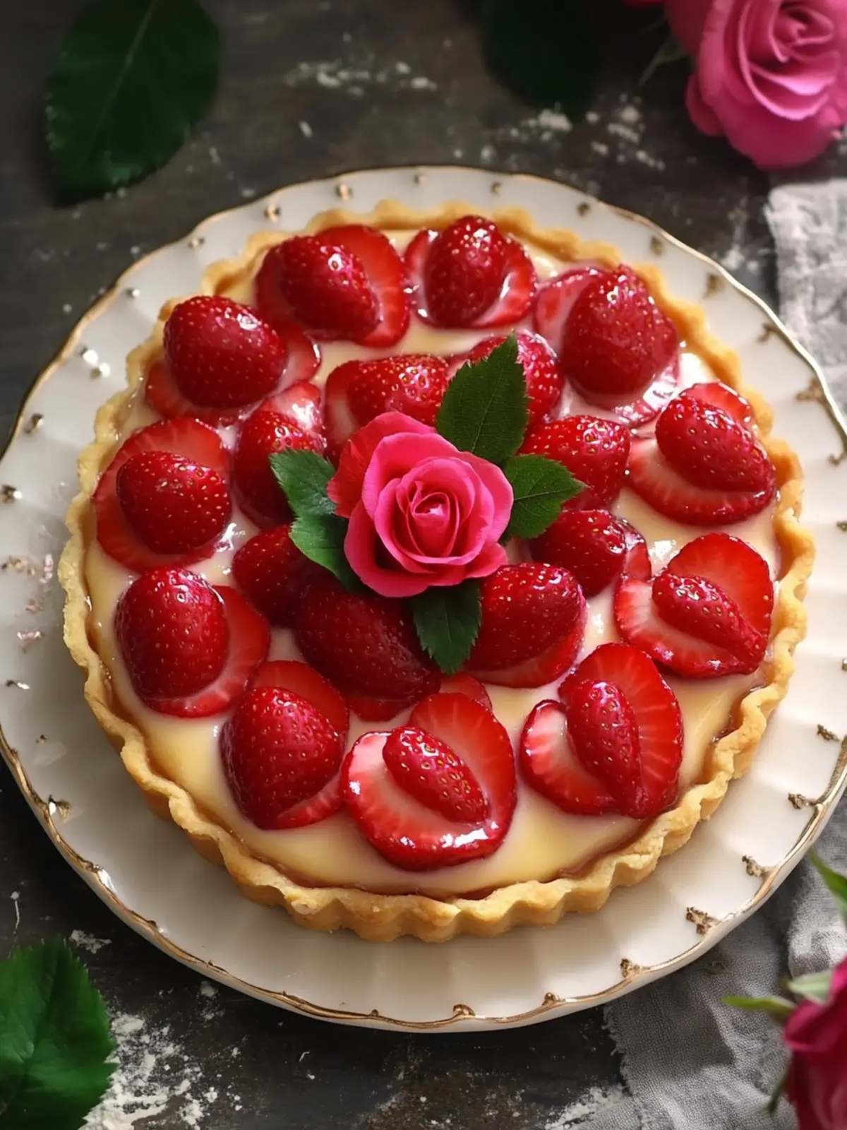 Decadent Strawberry Rose Tart with Creamy Custard Delight 5 Strawberry Rose Tart with Custard Cream