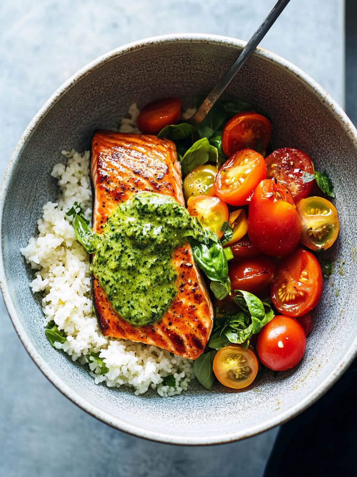 Salmon with Basil Sauce and Tomato Salad for Summer Vibes 2 Salmon with Basil Sauce and Tomato Salad