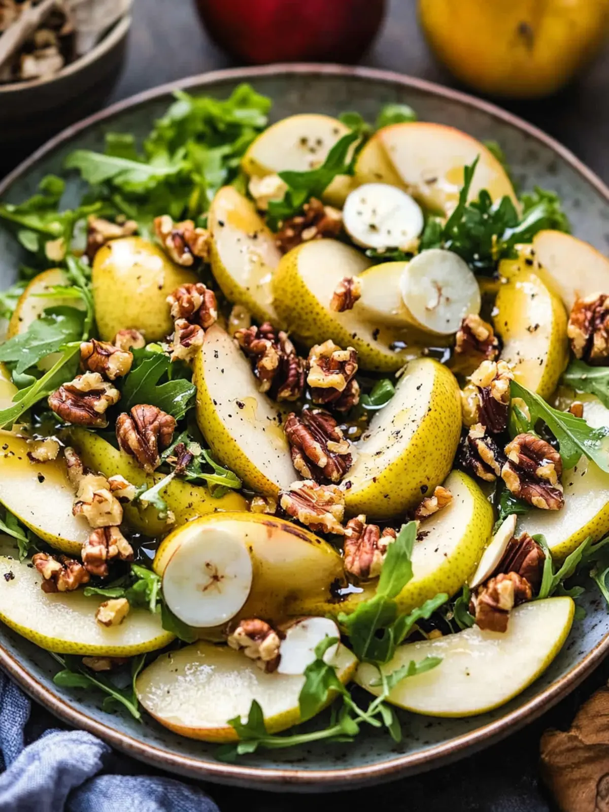 Delicious Pear Salad with Walnuts and Honey-Mustard Dressing 2 Pear Salad with Walnuts and Honey-Mustard Dressing