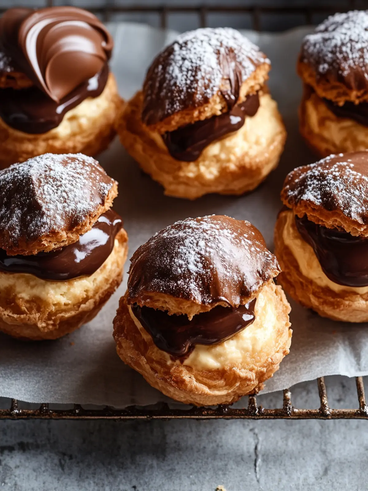 Chocolate Craquelin Cream Puffs with Hazelnut Filling Delight 5 Chocolate Craquelin Cream Puffs with Hazelnut Filling