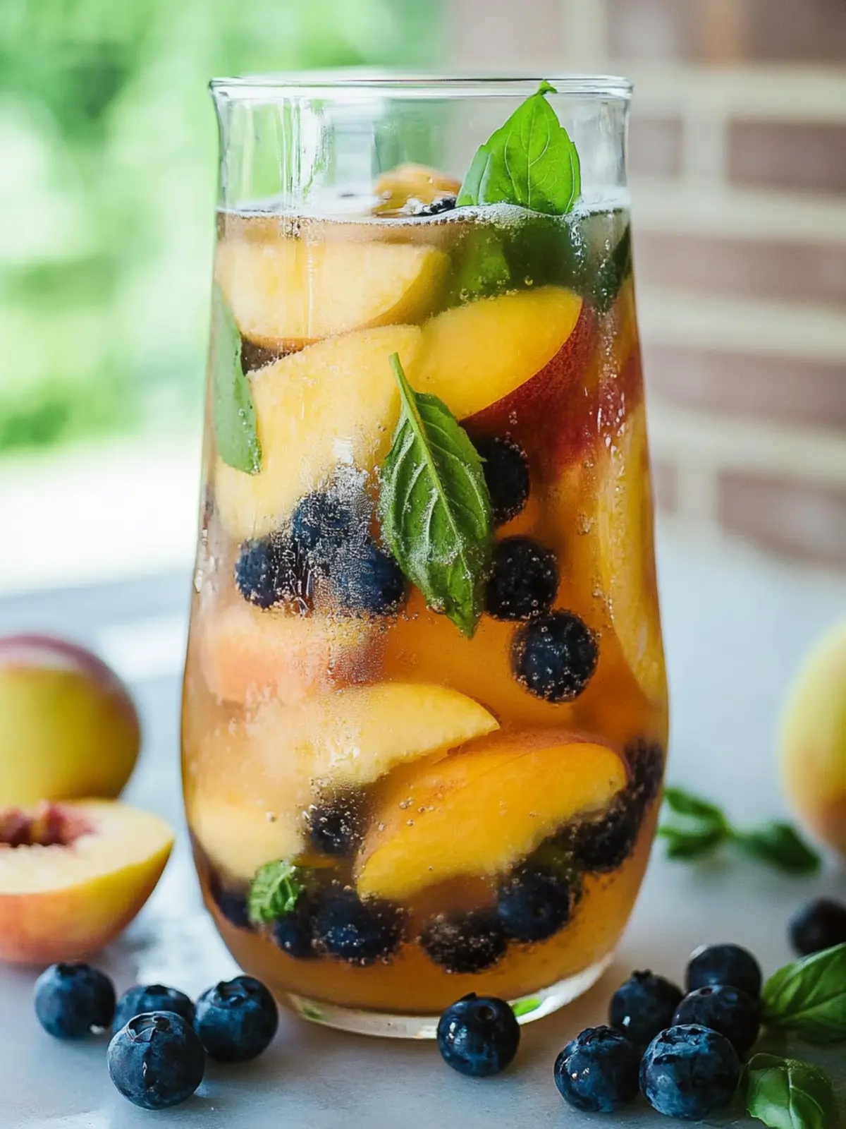 Peach Sangria with Blueberries, Basil and Rose for Summer Bliss 2 Peach Sangria with Blueberries, Basil and Rose