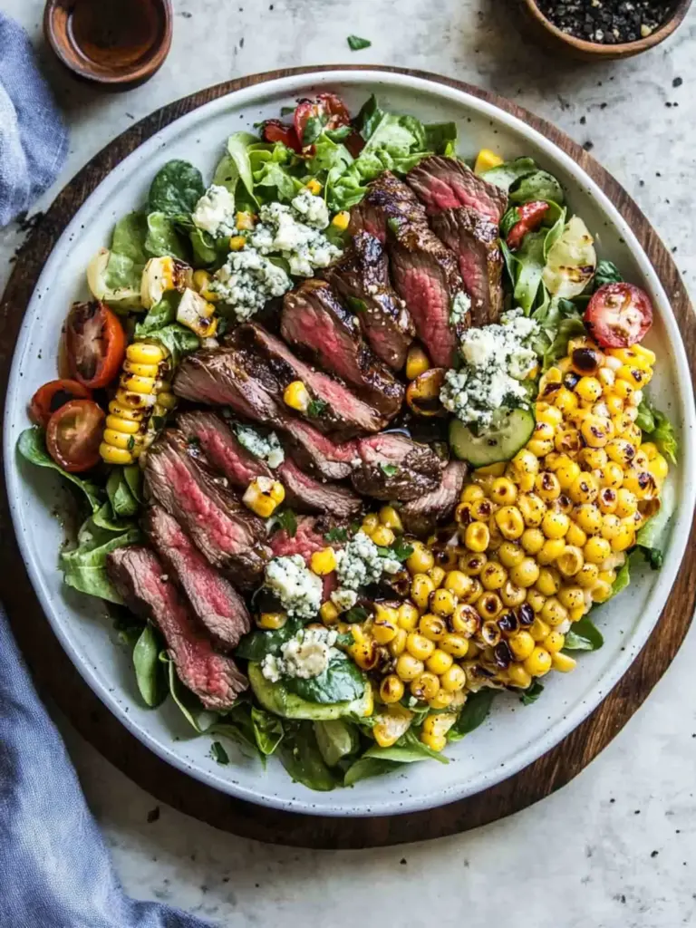 Balsamic Steak Gorgonzola Salad with Grilled Corn