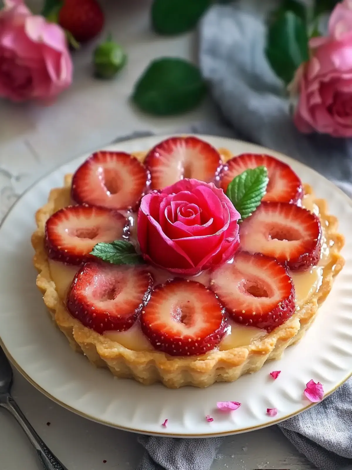 Decadent Strawberry Rose Tart with Creamy Custard Delight 3 Strawberry Rose Tart with Custard Cream