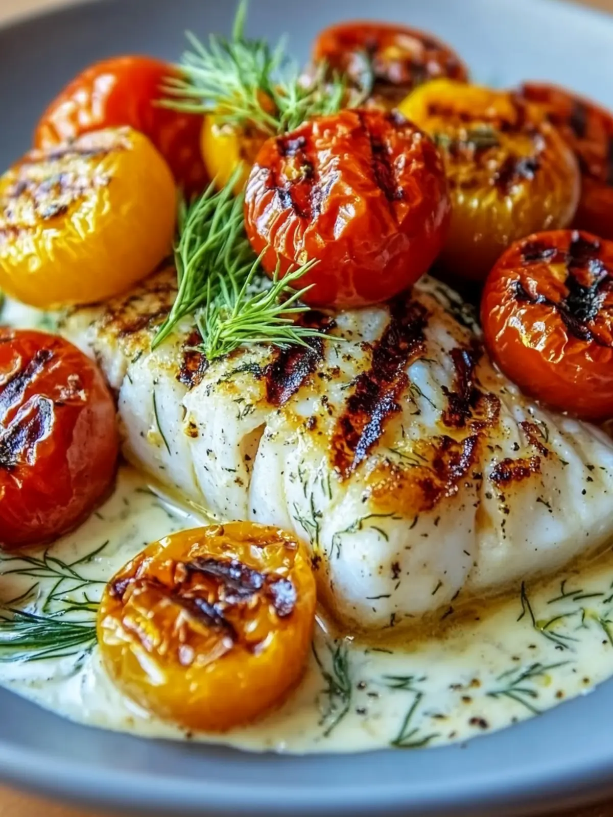 Grilled Cod with Roasted Tomatoes & Creamy Dill Sauce Bliss 3 Grilled Cod with Roasted Tomatoes & Creamy Dill Sauce