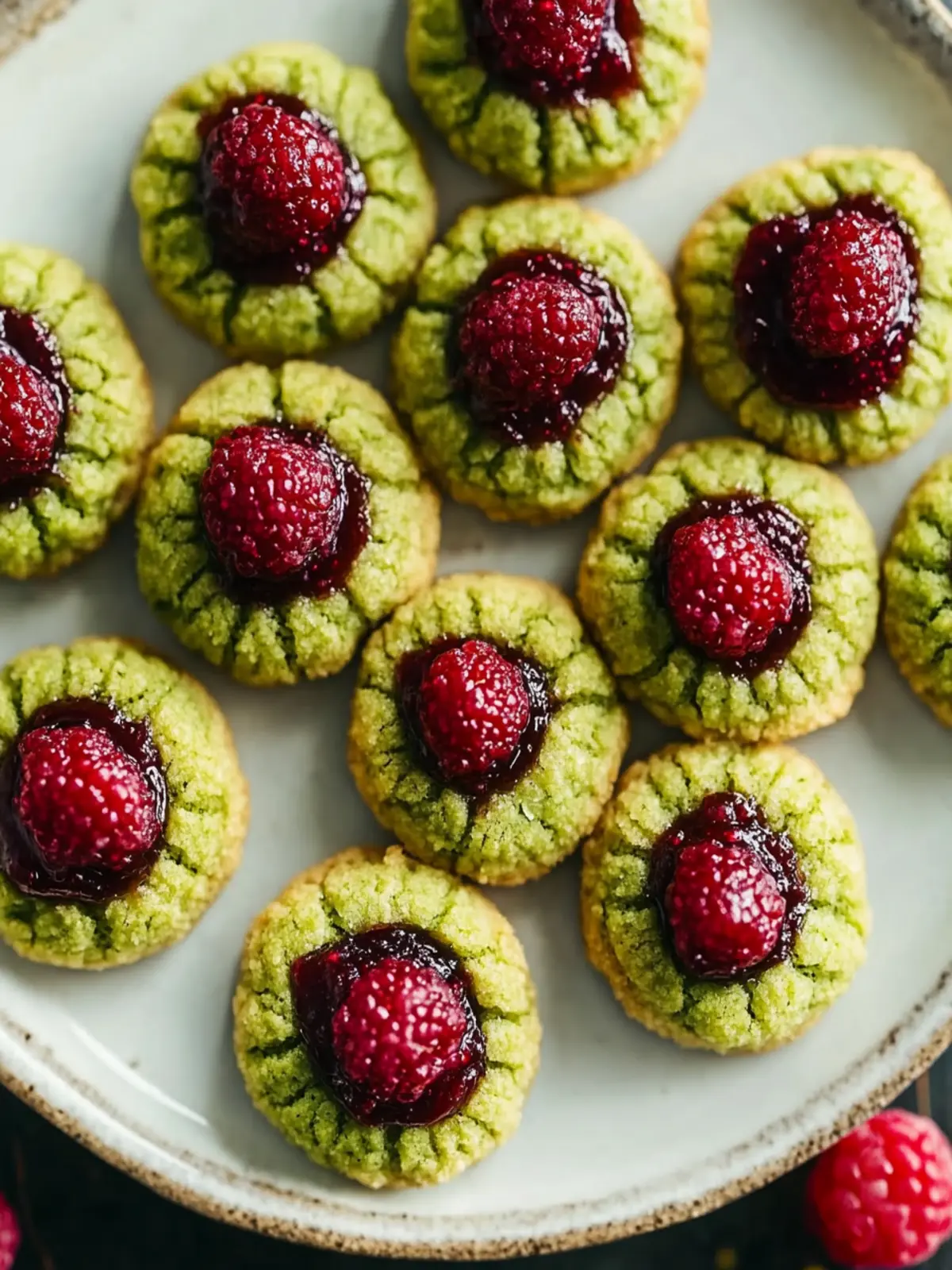 Matcha Thumbprint Cookies: Sweet Raspberry Jam Bliss Awaits 3 Matcha Thumbprint Cookies: Irresistibly Sweet with Raspberry Jam
