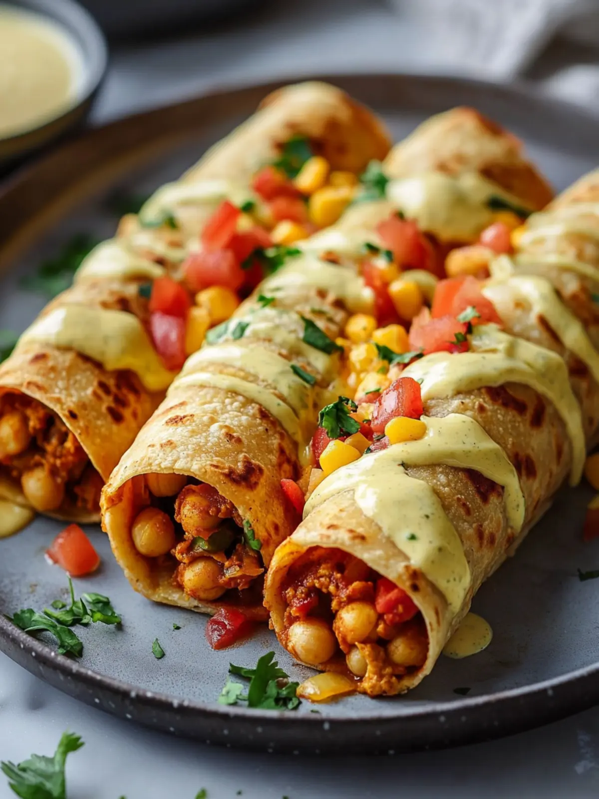 Crispy Baked or Air-Fried Chickpea Taquitos with Spicy Vegan Cheese Sauce Recipe 5 Baked or Air-Fried Chickpea Taquitos with Spicy Vegan Cheese Sauce Recipe