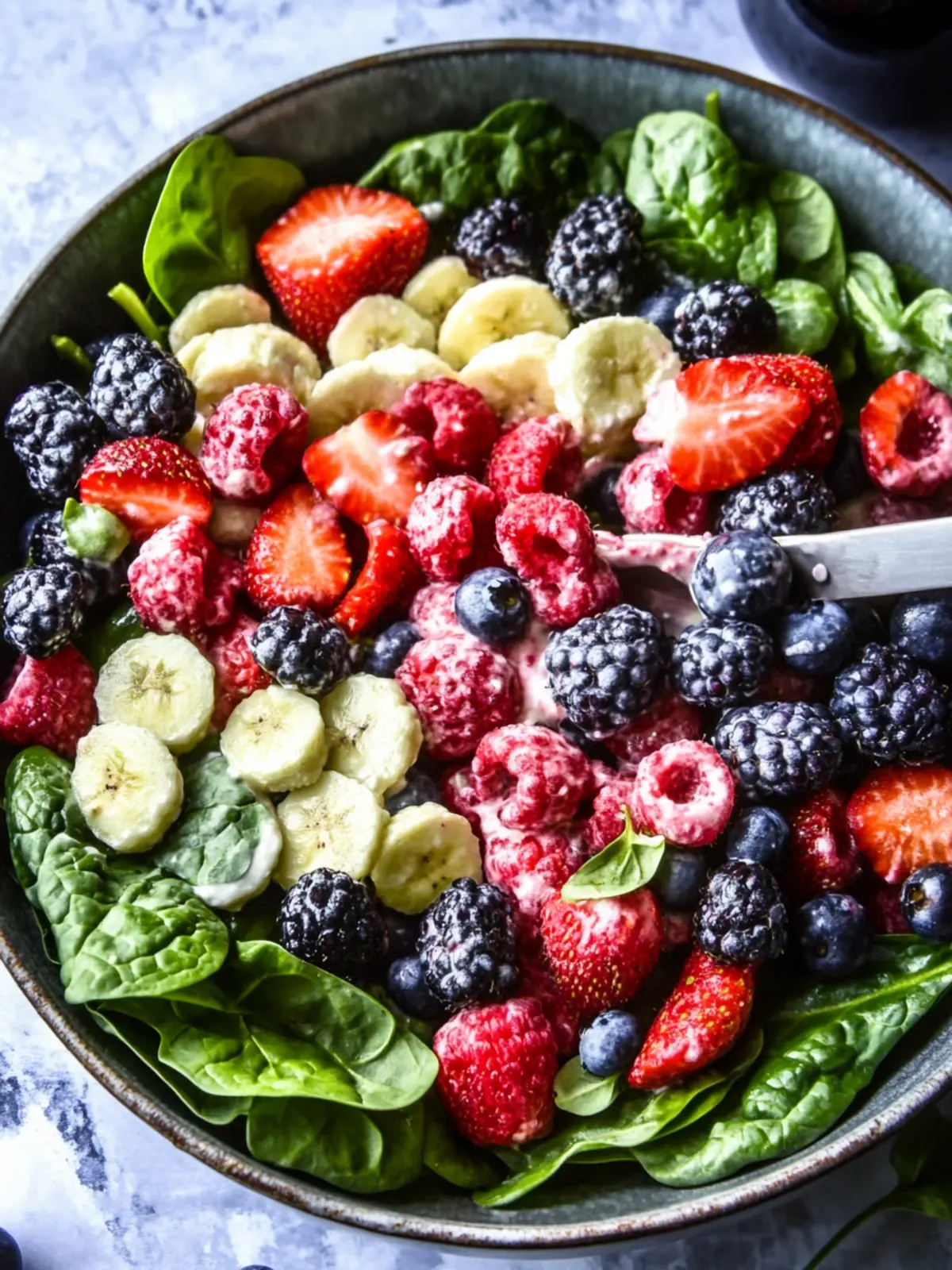 Delicious Spinach Berry Salad with Feta and Creamy Dressing 3 Spinach Berry Salad