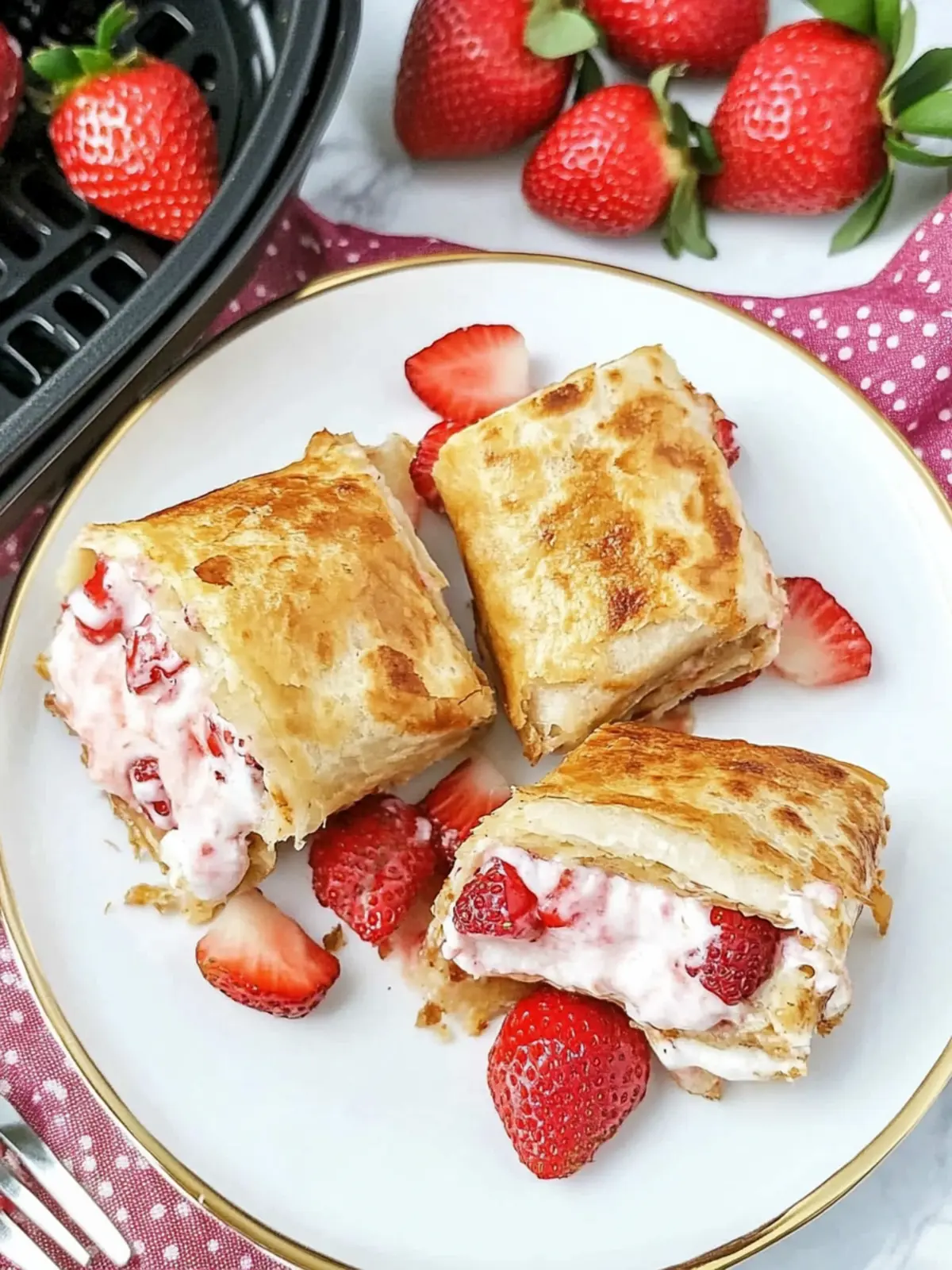 Air Fryer Strawberry Cheesecake Chimichangas in 15 Minutes! 5 Air Fryer Strawberry Cheesecake Chimichangas